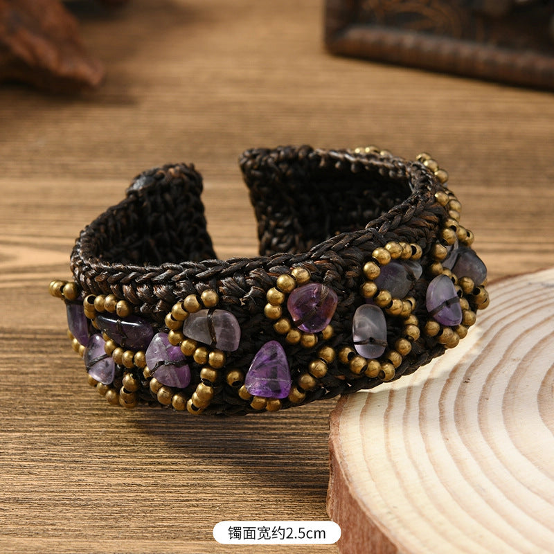Wholesale Heavy weaving ethnic style natural stone bracelet Bohemian retro bracelet